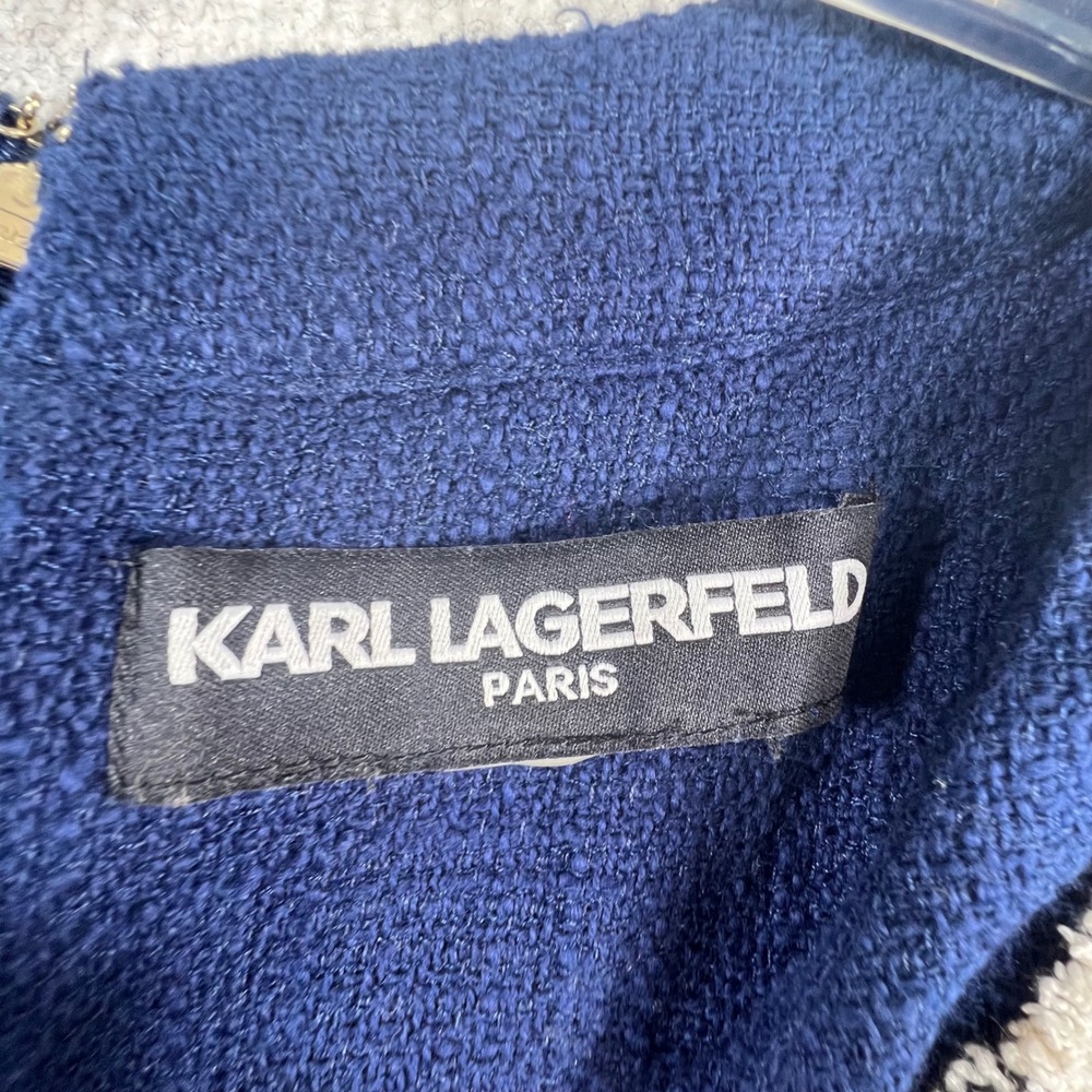 Karl Lagerfeld Navy Blue Tweed-Trim Mini Dress - Picture 5 of 7